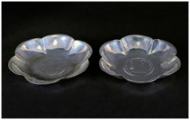 A Silver Pair of Coin Dishes, The Silver Coins Marked 1 / Ferdin VII Dated 1809 and 2/ Republica