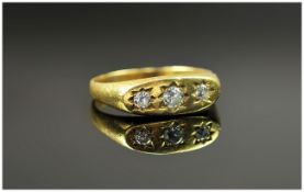 18ct Gold - Gents Gypsy Set Three Stone Diamond Ring, The Diamonds of Good Colour and Clarity.