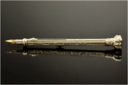 Edwardian Fancy / Ornate Silver Cased Fountain Pen, with Gold Nib. Hallmark Birmingham 1912.