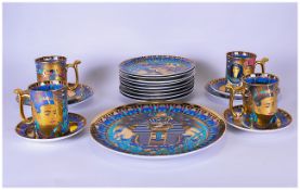 Collection Of 20 Pieces Of Gilt Decorated Porcelain Plates & Cups & Saucers, The Legends Of The