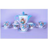 Shelley 1930's - 9 Piece Part-Tea Service ' Blossom ' Blue Pattern.12573. Oxford Shape, Comprises