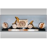 Art Deco 3 Tone Marble Garniture Clock Set Circa 1930's. Clock 23.5'' in width, 8.75'' in height,