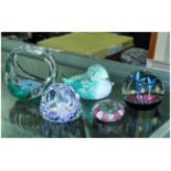 Five Glass Items comprising of a Selkirk Duck Glass Paperweight, Caithness floral weight, faceted