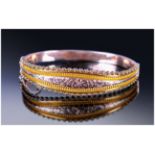 Edwardian - Fine 9ct Rose Gold Bangle with Safety Chain and Wire and Ball Border. Hallmark