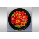 Russian 20th Century Hand Painted Paper Mache Cabinet Plate, Floral Stillife. Diameter 11 Inches.