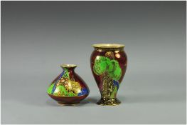 Crown Devon Small Ruby Lustre Vases ( 2 ) In Total. ' Mattajade ' Design on Ruby Ground. Height