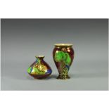 Crown Devon Small Ruby Lustre Vases ( 2 ) In Total. ' Mattajade ' Design on Ruby Ground. Height