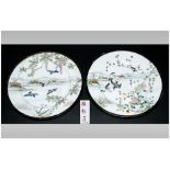 Kutani Japanese 19th Century Fine Pair Of Handpainted Plates decorated with images of Eastern