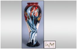 Moorcroft Tall Vase 'Tulip' Design Sally Tuffin Date 1980's. Stands 11'' in height. Crazing to