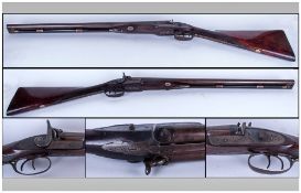 19thC Double Barrel Sporting Gun, Steel Barrel, Trigger, Guard & Hammer With Walnut Stock With