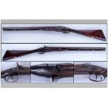 19thC Double Barrel Sporting Gun, Steel Barrel, Trigger, Guard & Hammer With Walnut Stock With