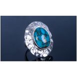 Mojave Turquoise Ring, an oval cut cabochon of the turquoise, mined in the Mojave Desert, USA, 7.