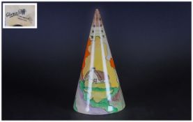 Clarice Cliff - Hand Painted Conical Sugar Sifter ' Lorna ' Design. c.1936. Height 5.5 Inches.