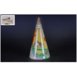 Clarice Cliff - Hand Painted Conical Sugar Sifter ' Lorna ' Design. c.1936. Height 5.5 Inches.