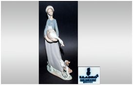 Lladro Figure ' Girl and Goose and Dog ' Model No.4866. Issued 1974-1993. Height 10.5 Inches,