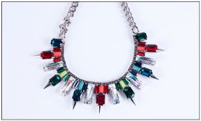Multicolour Large Crystal Cleopatra Necklace, the bib front comprising claw set large and smaller