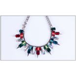 Multicolour Large Crystal Cleopatra Necklace, the bib front comprising claw set large and smaller