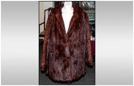 Ladies Three Quarter Length Red/Brown Mink Coat. Fully lined. Cuff Sleeves, Hook & Loop