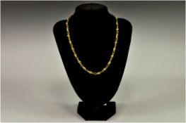 A Fine 9ct Gold Bead and Link Design Necklace. Marked 9.375. 16.2 grams, 18 Inches In Length.