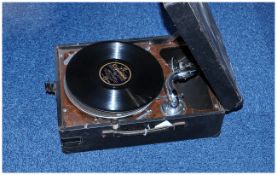 HMV Portable Gramophone, Chrome Fittings, Looks To Be In Working Order, Complete With Winder