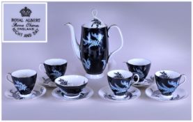 Royal Albert Bone China 13 Piece Tea Set ' Night & Day ' Pattern. 6 Cups and Saucers and 1 Teapot.