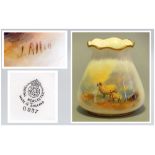 Royal Worcester Fine Small Hand Painted and Frilled Rim Vase with Images of Sheep In a Highland