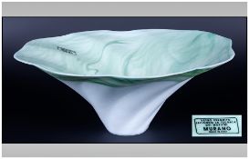 Murano Studio Art ' Streaky Pale Green ' Colour way Bowl. Murano Label to Interior. Height 4 Inches,