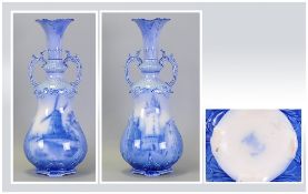 Anglo Delftware Keeling & Co. Flow Blue Two Handled Vase Late Mayers. Circa 1886-1891. Dutch scenes.