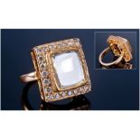 High Carat Gold Diamond Cluster Ring, Set With A Large Rectangular Flat Diamond In A Closed Back