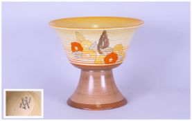 Clarice Cliff Hand Painted Large Art Deco Pedestal Bowl / Vase. ' Capri ' Orange Pattern. c.1935.