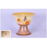 Clarice Cliff Hand Painted Large Art Deco Pedestal Bowl / Vase. ' Capri ' Orange Pattern. c.1935.