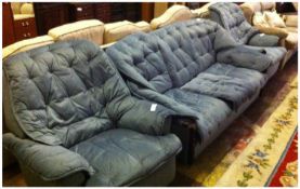 Blue Velour 3 Piece Sofa