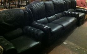 Dark Green Leather 3 Piece Suite