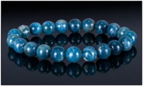 Blue Apatite Bracelet, round beads of natural apatite of the Paraibe blue colour, threaded on