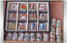 Royal Crown Derby Collection Of 12 Thimbles. Various Designs and Decorations. Together with 14
