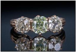 Ladies 18ct Gold Set Three Stone Diamond Ring, set with three old brilliant cut diamonds.