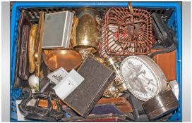 Box of Assorted Collectables including pottery, leather wallets and purses, decorated boxes etc