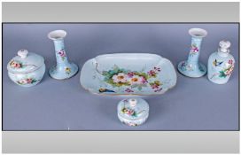 Ladies Six Piece French Porcelain Dressing Table Set comprising tray, two candle holders, scent