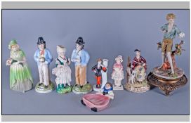 Collection of Ceramic Figures comprising Capodimonte ragged boy, on a metal base, bisque candlestick