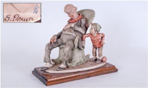 Capodimonte Signed Figure "The Pickpocket" Signed. Raised on a rectangle wooden plinth. Height 9.