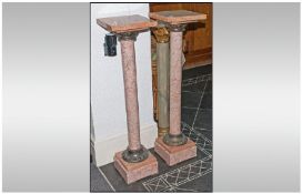 Two Mid to Late Twentieth Century Marble Pillars, grained pink peach colour on square stepped