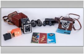 An Assortment of Cameras and Binoculars including Agfa and case, Kodak Brownie etc