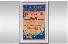 Ribble Motor Services Limited. Framed Original 1934 Poster  'Blackpool Illuminations Special Daily