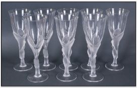 Igor Karl Faberge Signed And Impressive Set Of 8 Kissing Doves Crystal Wine Glasses. All signed to