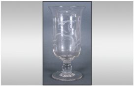 Victorian Celery Glass Etched Vase, 8.5 inches high.