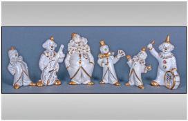 Capodimonte And Limoges Collection Of Circus Clowns, 6 in total. Set with Swarovski Crystals. Eyes &