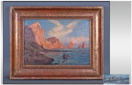 Early 20th Century Oil On Board. Depicting the Piccola Marina with the Faralogni. Capri signed "