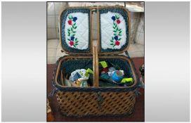 A Large And Attractive Coveral Basket, containing a few good China items plus material for