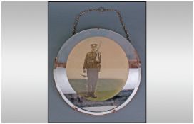 WW1 Oval Mirror With Image Of Soldier To Centre. 16x14"