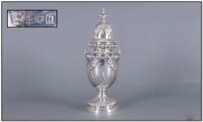 Edwardian Very Fine Silver Sugar Sifter. Hallmark London 908. Stands 9.25 inches high. 17 ozs, 14